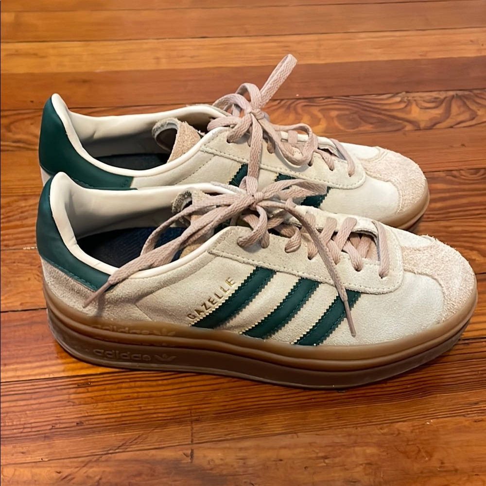 Adidas Gazelle Cream and Teal Sneakers